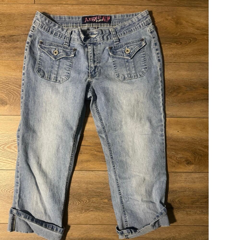 Vintage Angels Jeans Y2K Low Rise Denim Capri Flap Pocket Cargo Cropped Size 13